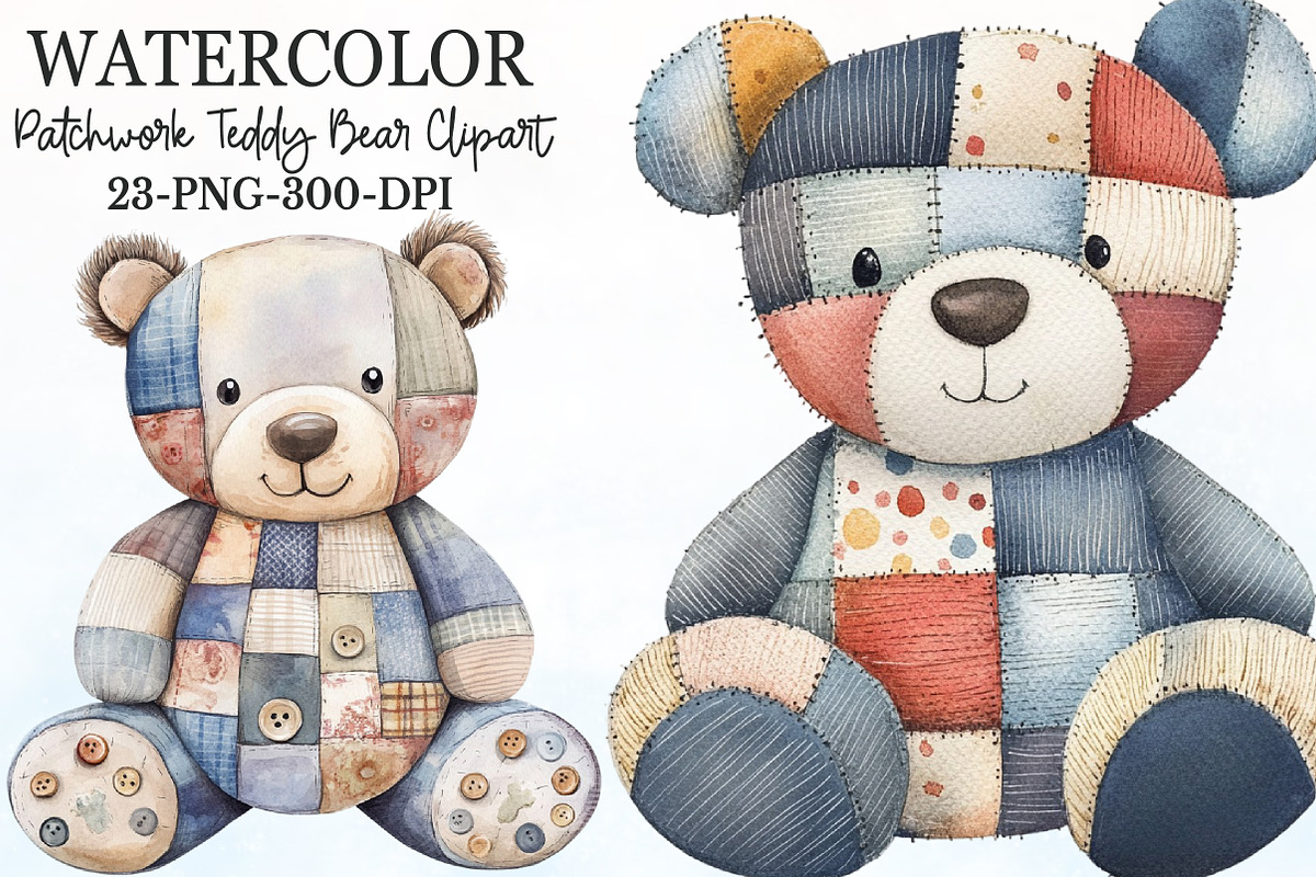 Patchwork Teddy Bear Sublimation Cli, a Seasonal Illustration by Rose Art (Photo 1 of 4)