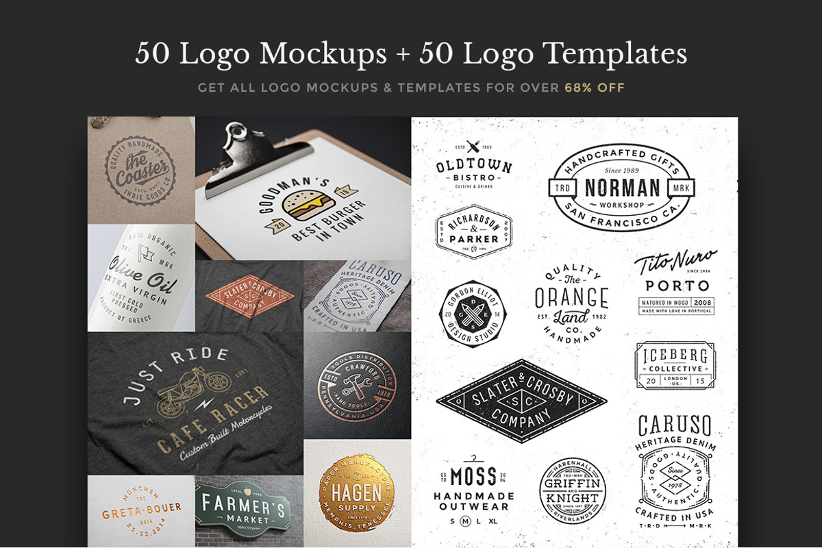 50 Logo Mock-ups + 50 Logo Templates, a Product Mockup by GraphicBurger (Photo 1 of 5)