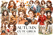 Watercolor Autumn Girls Clipart, an Illustration by OK Design (Thumbnail 1 of 5)