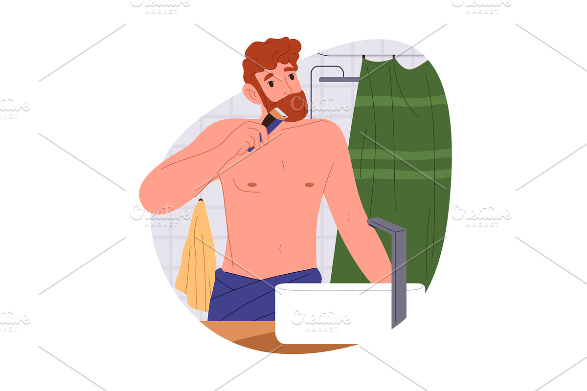 Man trimming beard at bathroom, a Person Illustration by Elegant Solution
