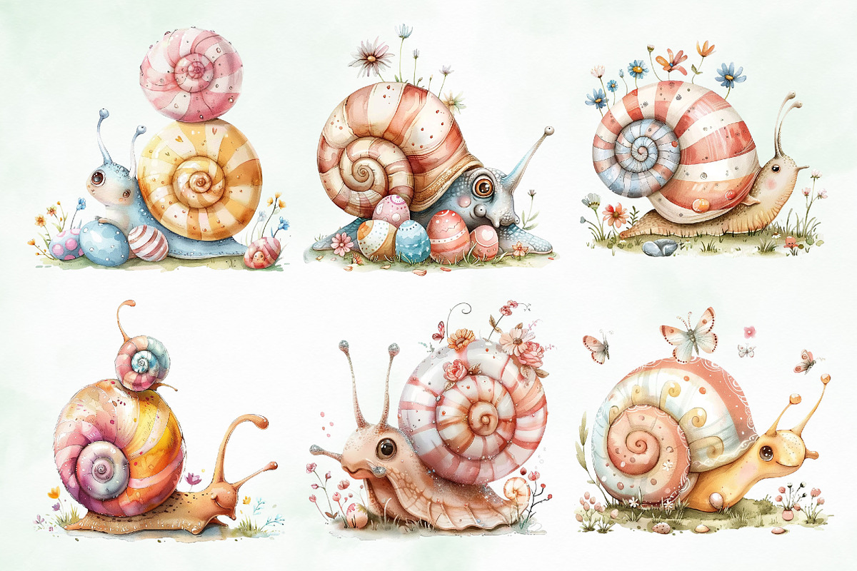 Watercolor Easter Cute Snail Clipart, an Illustration by Creative Art (Photo 6 of 7)
