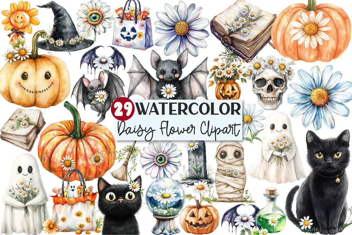 Daisy Flower & Halloween Clipart, an Illustration by Rose Art (Photo 1 of 7)