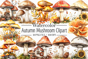 Autumn Mushroom Clipart, an Illustration by Libby Wishes