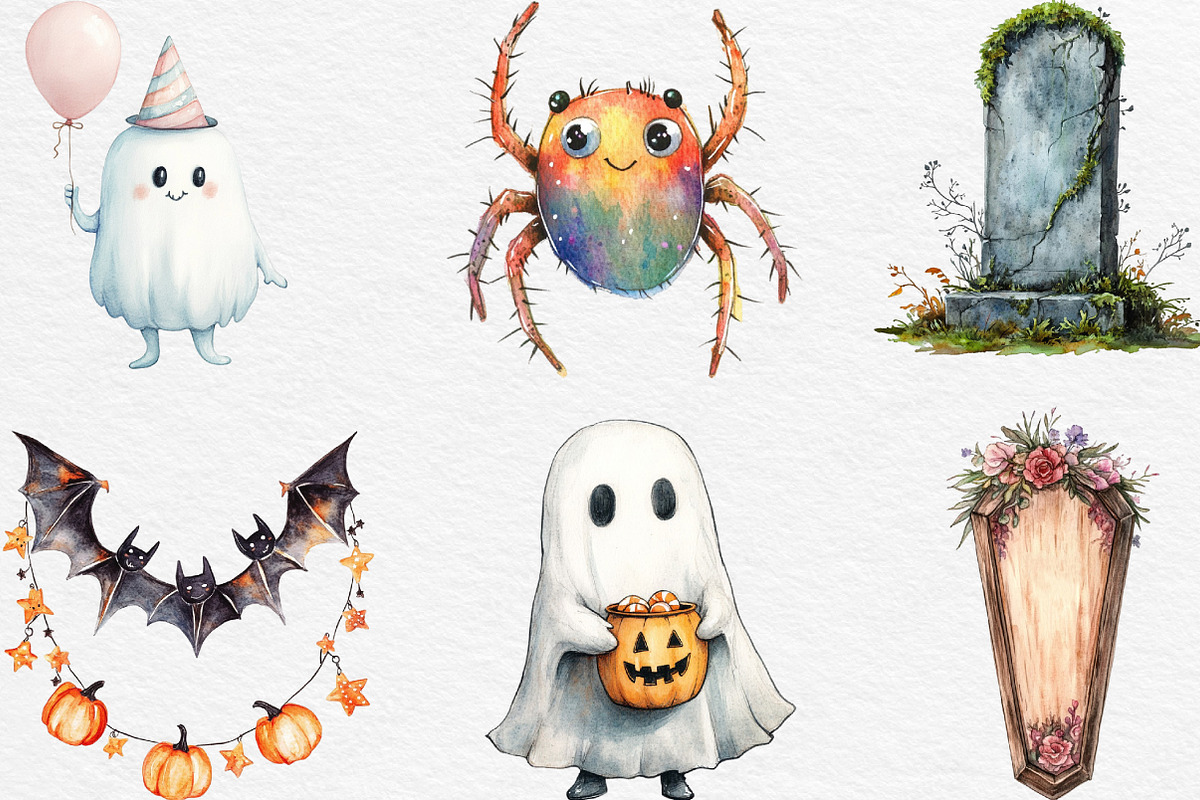 Watercolor Halloween Collection, an Illustration by Black Bird Studio (Photo 4 of 6)