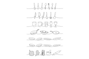 Kitchen Utensils One Line Continuous