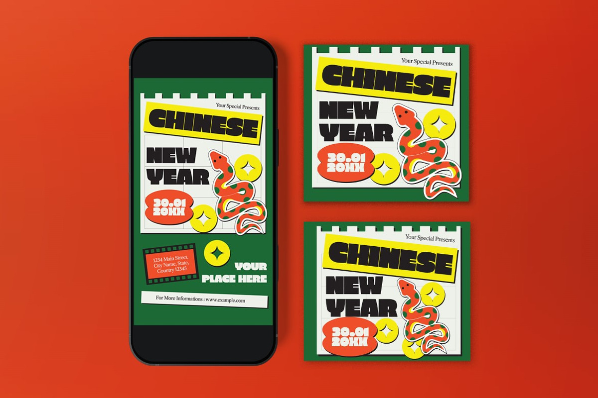 Green Chinese New Year Flyer Set, a Flyer Template by graphicook (Photo 3 of 3)