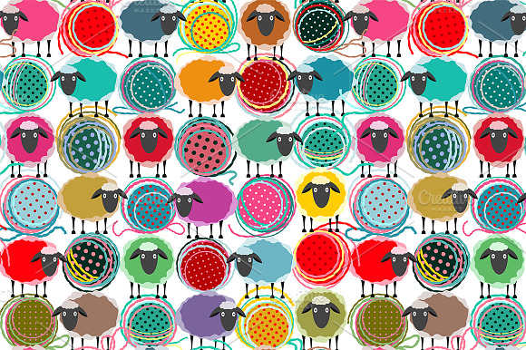 Seamless Sheep Yarn Balls Pattern