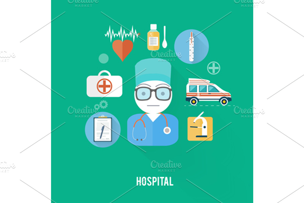 Hospital concept with item icons