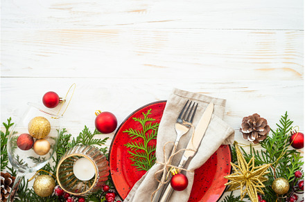 Christmas table setting with plate, a Food & Drink Photo by Nadia-nb