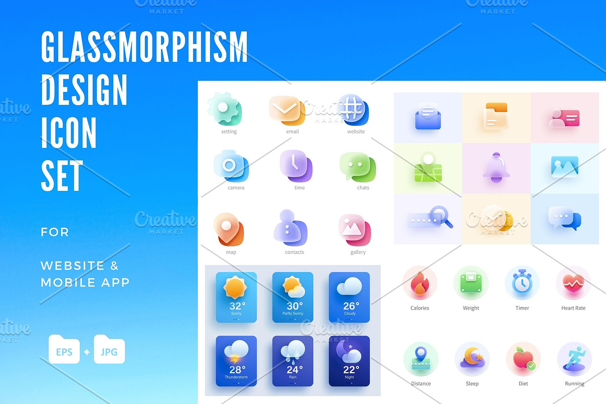 Glassmorphism Icon Set, a Technology Illustration by TotallypicRF