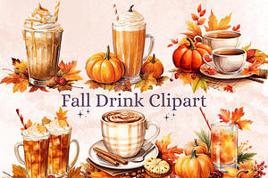 Watercolor Fall Drink Clipart