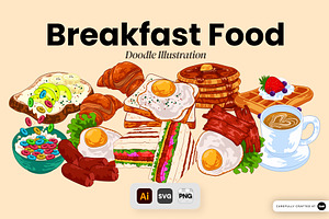 Breakfast Food Doodle Illustration, a Food Illustration by SLAB! Design