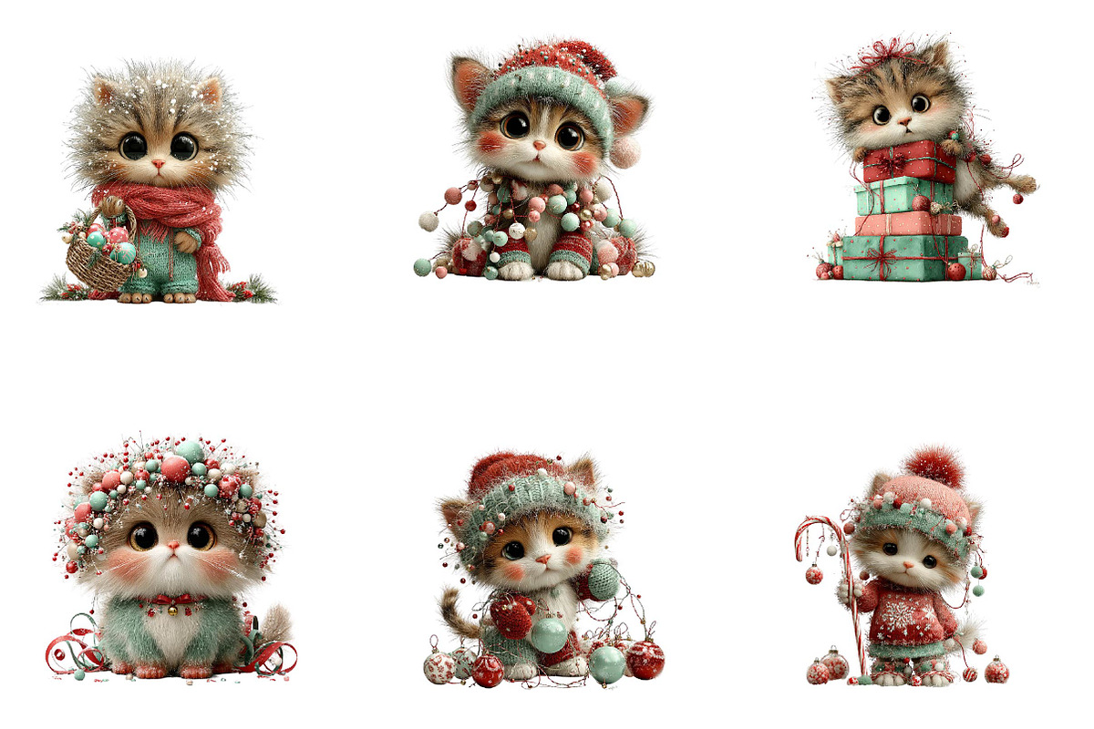 Whimsical Christmas Kitty Clipart, a Seasonal Illustration by CreationArt (Photo 5 of 5)