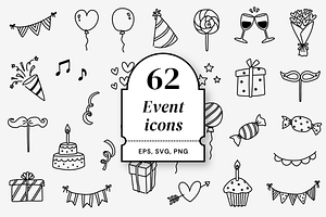 62 doodle icons | Party & Event