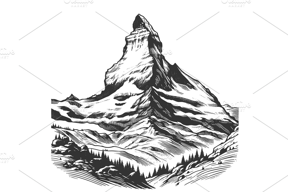 Matterhorn mountain engraving vector, an Illustration by AlexArt