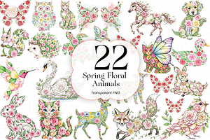 Spring Floral Animals PNG Clipart., an Animal Illustration by KennedyStudio