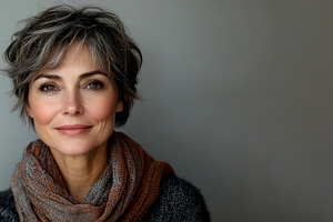 Portrait of middle aged woman with short gray hair and warm smil, a Person Photo by José Manuel Gelpi