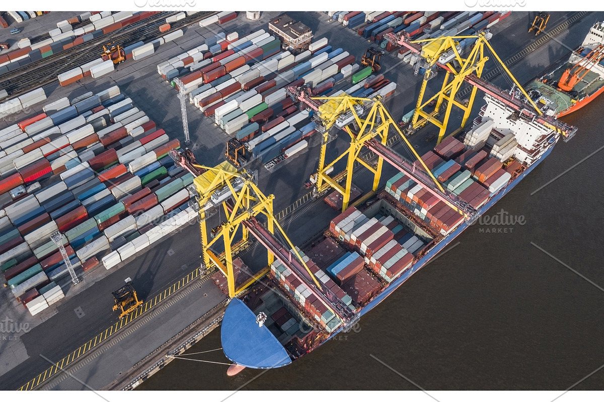 Container ship unloading in port, a Graphic by a_medvedkov
