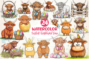 Easter Highland Cow Clipart, an Illustration by Dream Creation