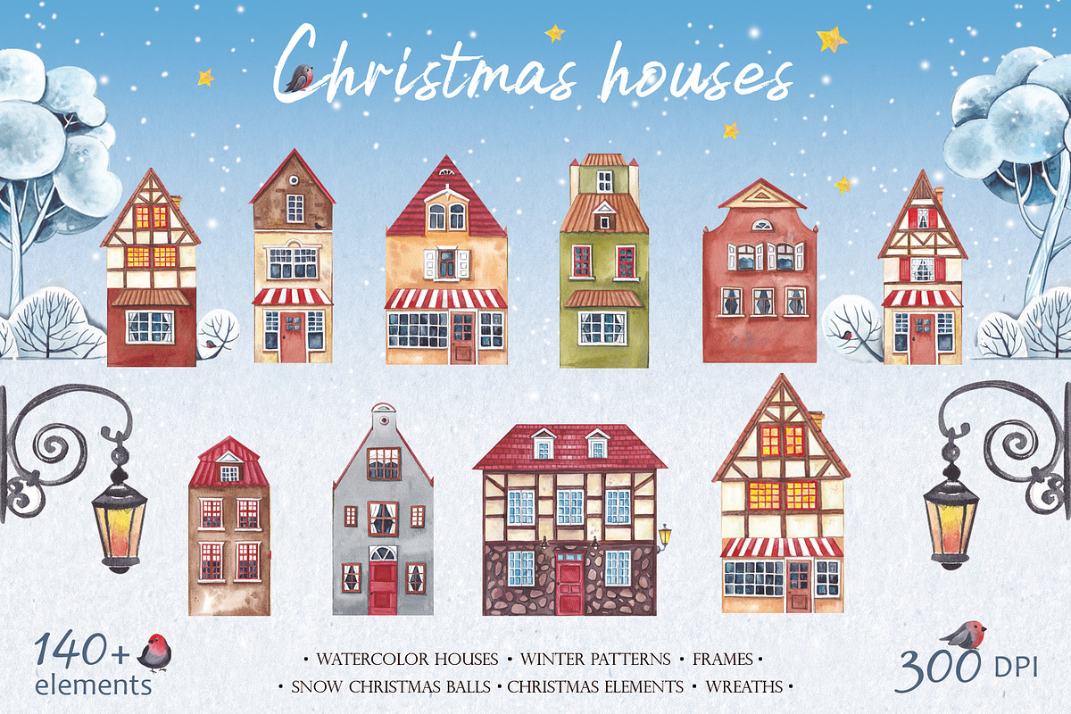CHRISTMAS HOUSES, a Decorative Illustration by Elena_Sedova (Photo 1 of 11)