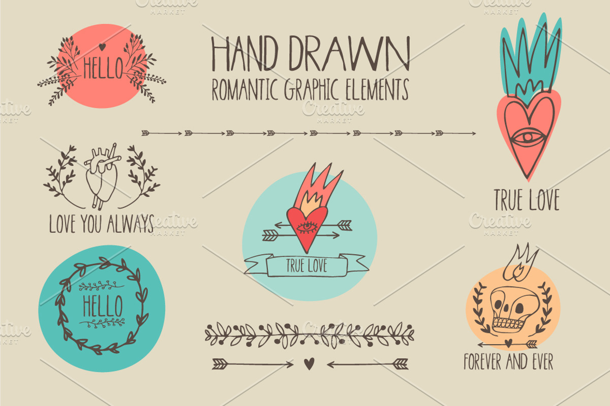 Hand drawn romantic graphic elements, an Illustration by totokumi (Photo 1 of 2)