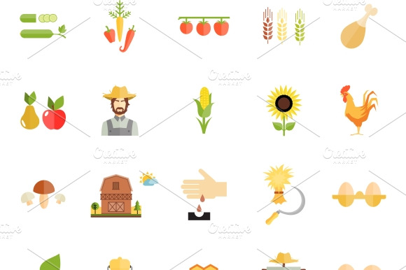 Flat Style Farm Organic Food Icons