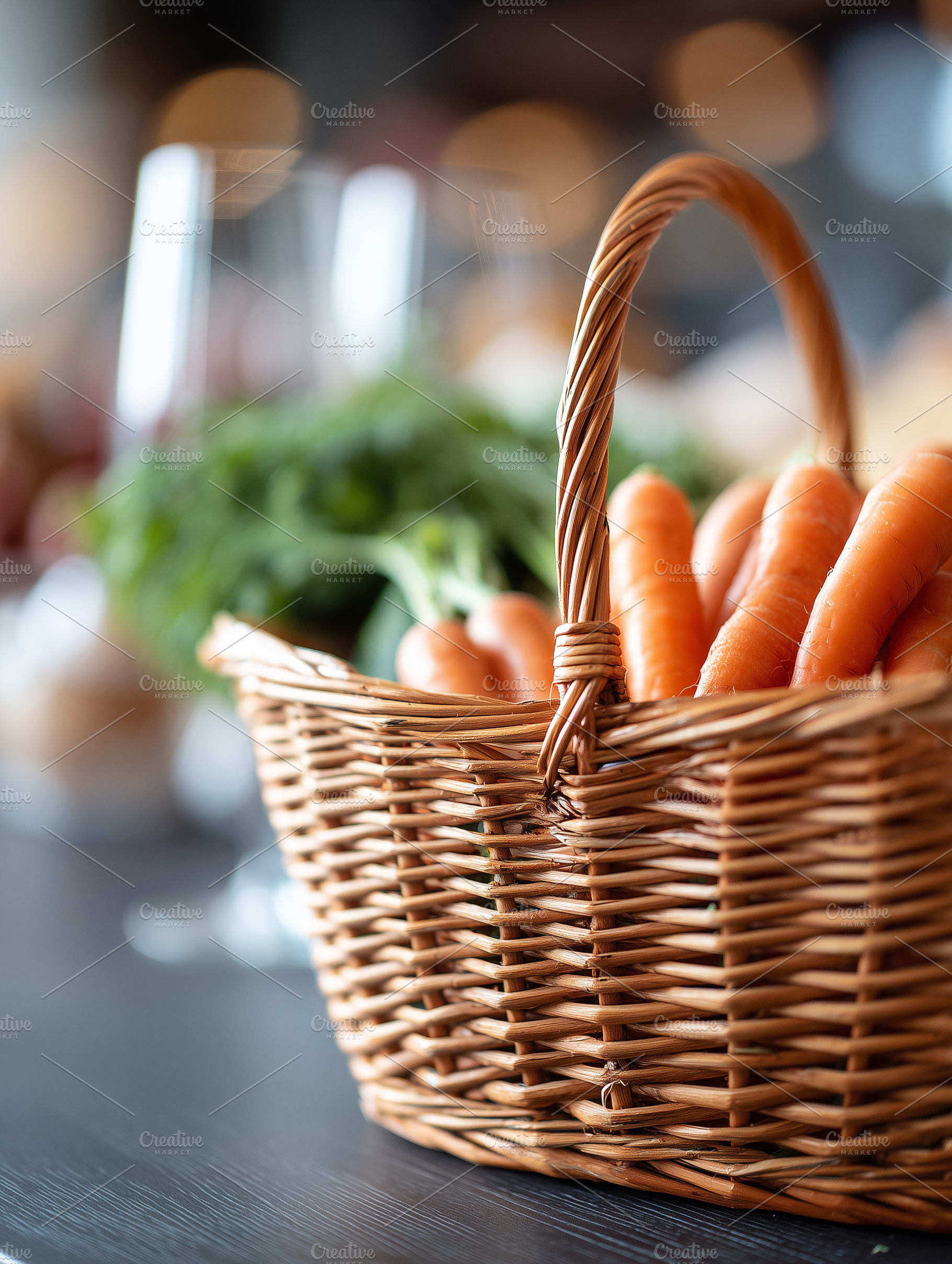 Wicker basket filled with carrots, a Food & Drink Photo by MistyDay