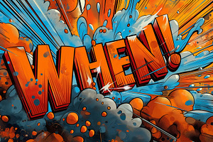 Dynamic explosion graphic featuring the word 'WHEN!' in bold letters and vibran, a Background Photo by ImageMir
