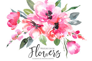 Watercolor Bright Pink Flowers Png