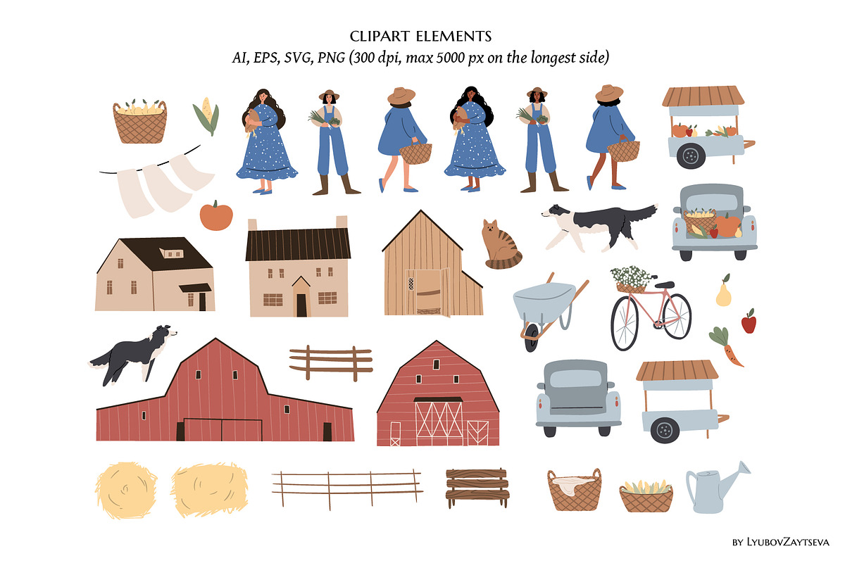 farm life clipart - ai, png, svg, an Animal Illustration by LyubovZaytseva (Photo 4 of 19)
