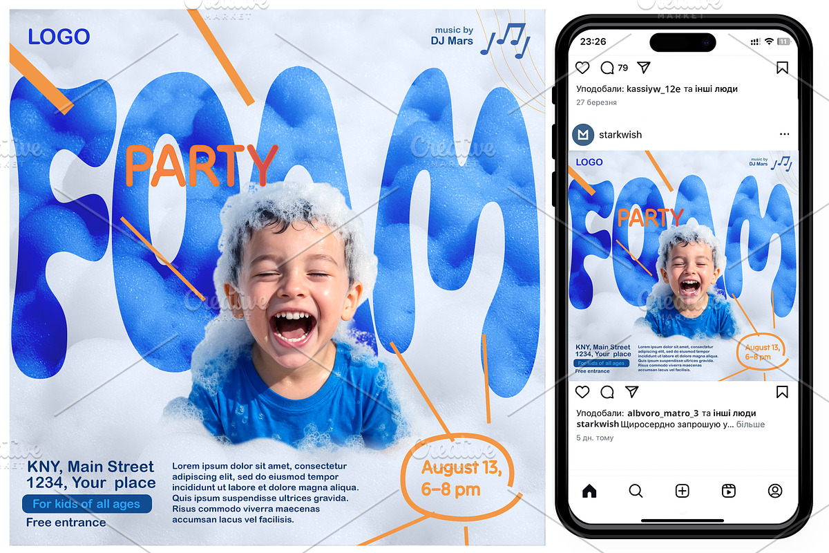 Foam Party For Kids Invitation Flyer preview 3