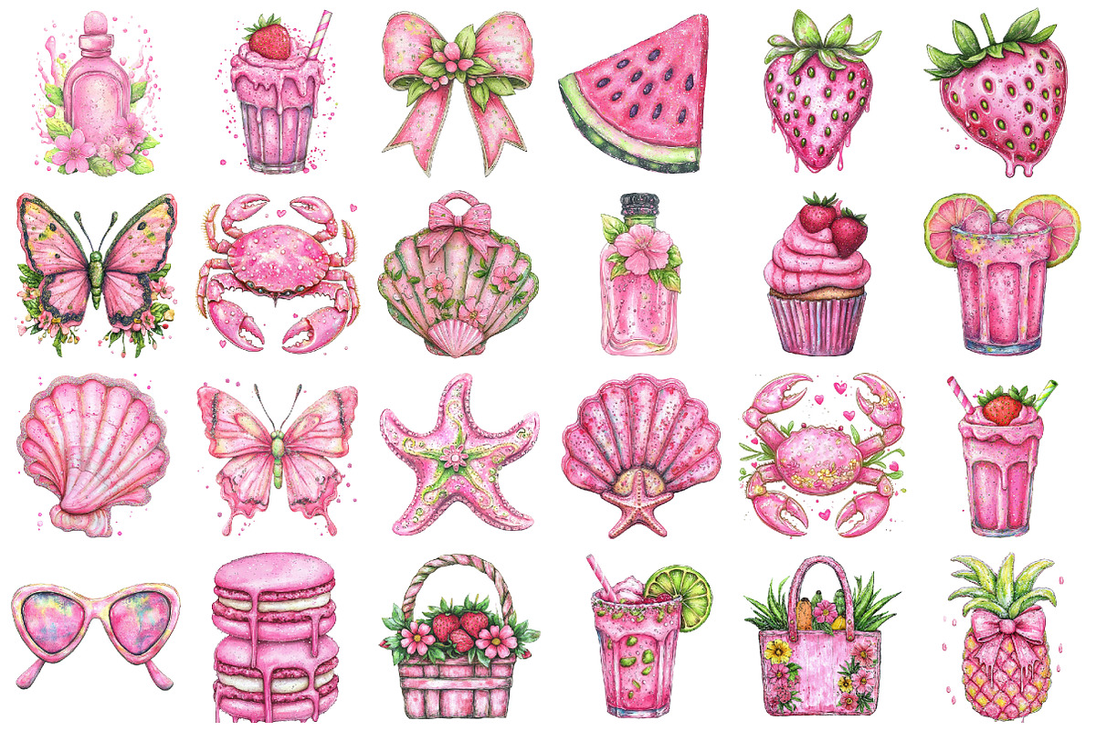 Pink Girly Summer Clipart, an Illustration by designcity5 (Photo 2 of 5)