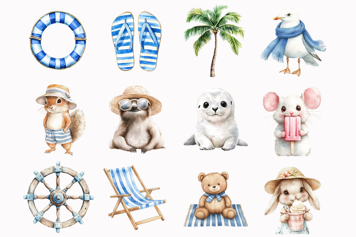 Watercolor Seaside Playtime Clipart, a Seasonal Illustration by Design Market (Photo 3 of 5)