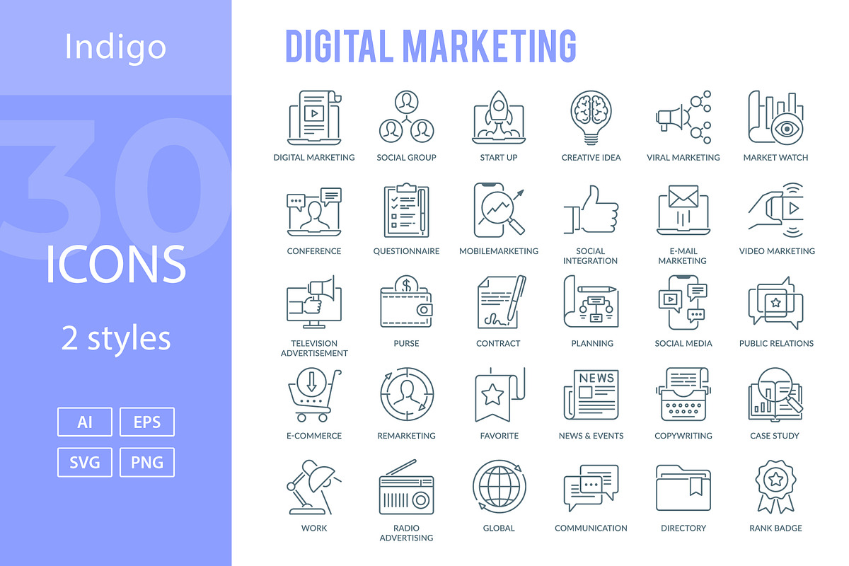Digital Marketing Icons, an Outline Icon by Kalash (Photo 2 of 3)