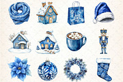 Cozy Blue Christmas Clipart Set, an Illustration by DreamCafeArt (Thumbnail 3 of 6)