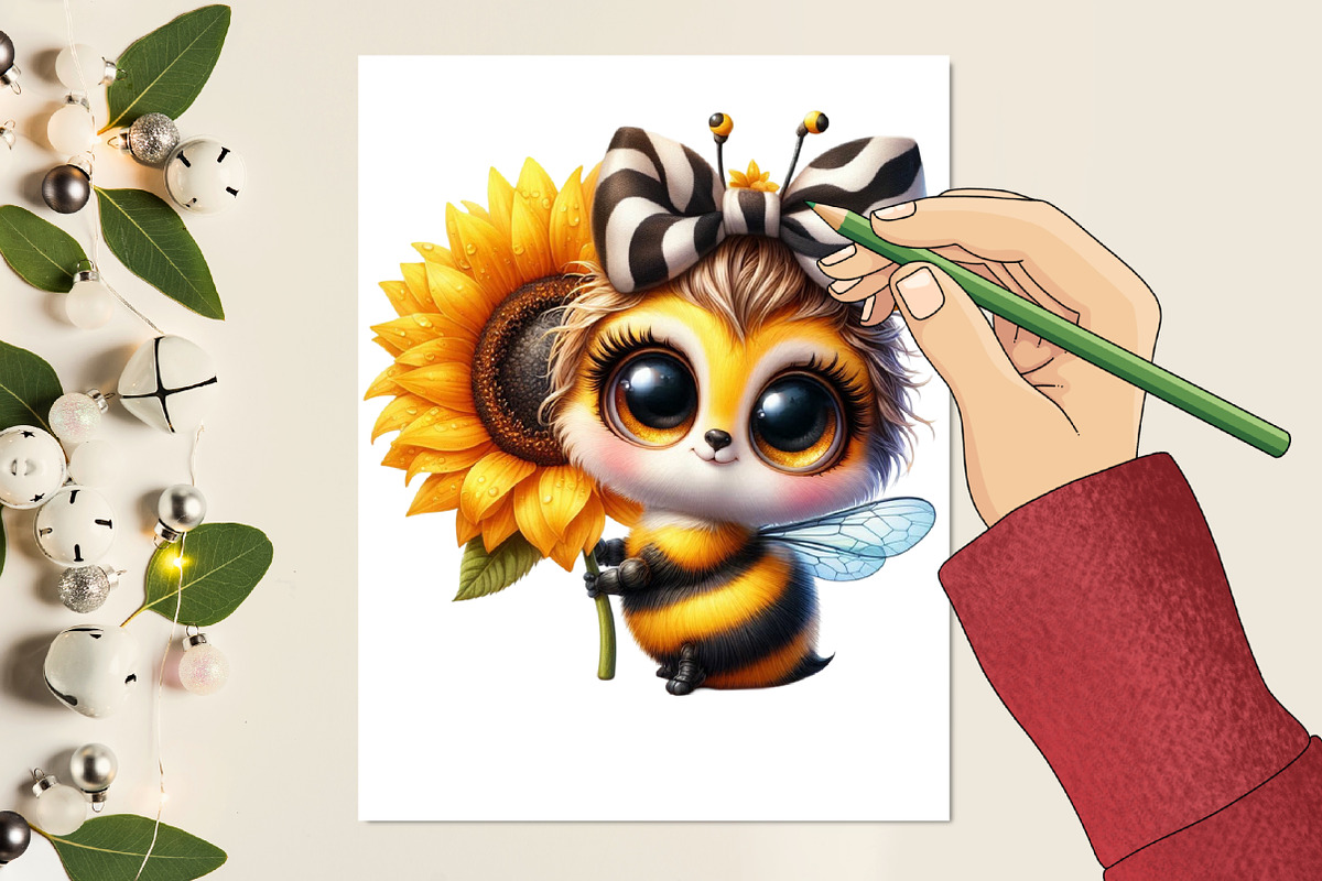 Baby Bee with Sunflower Clipart, an Illustration by Designworld (Photo 2 of 5)