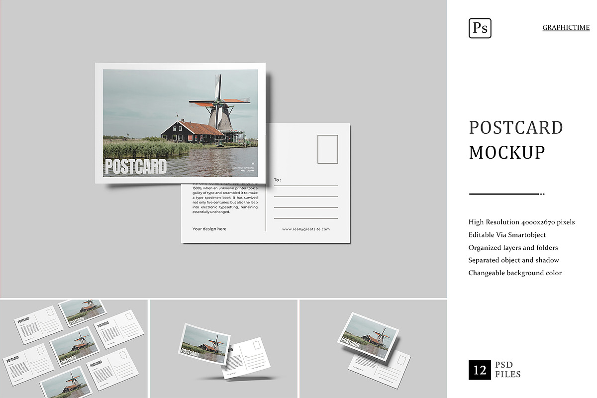 Postcard Mockup - Greeting Card, a Card Template by graphictime (Photo 1 of 14)