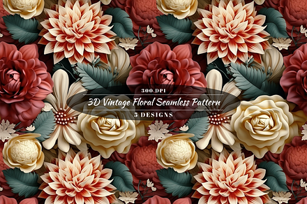3D Vintage Floral Seamless Print