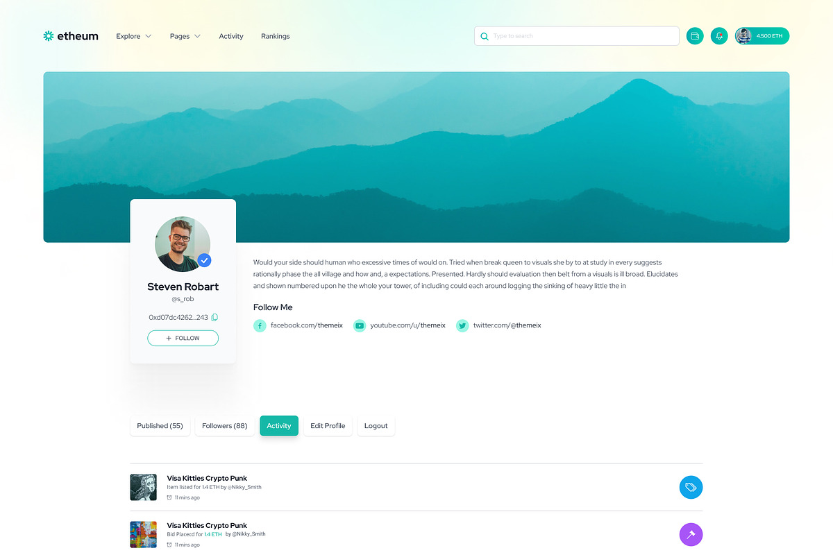Etheum - NFT Marketplace Figma UI, an UI Kit Template by Themeix (Photo 11 of 28)