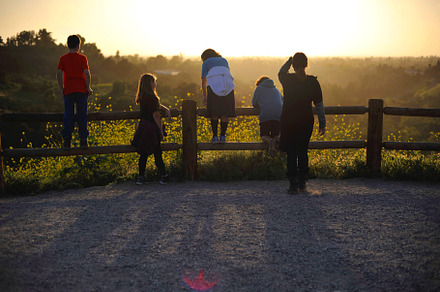 Kids looking at golden sunset