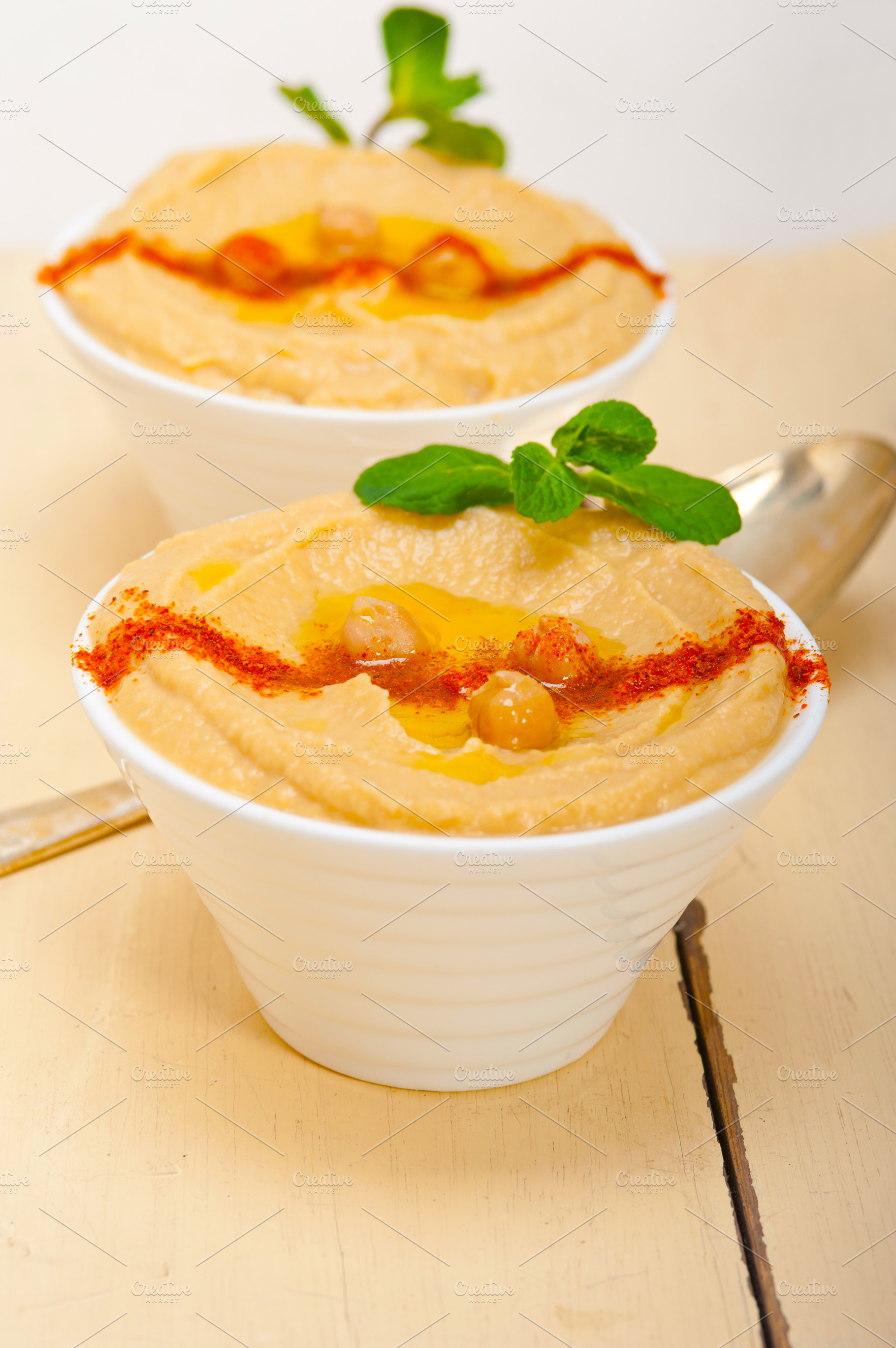 Hummus with mint on top, a Food & Drink Photo by keko64