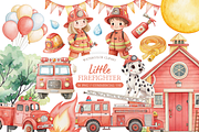 Little Firefighter Watercolor Set, an Illustration by MockupWizard (Thumbnail 1 of 6)