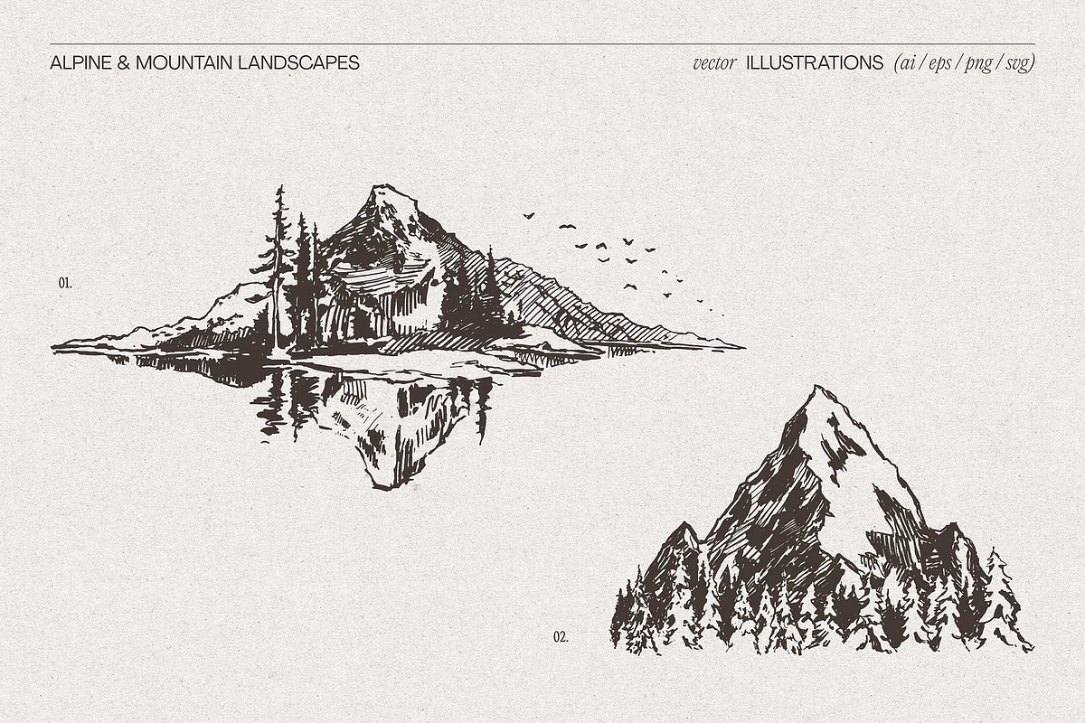 Mountain Landscape Engraving Set, a Seasonal Illustration by TheMountBirdStudio (Photo 4 of 9)