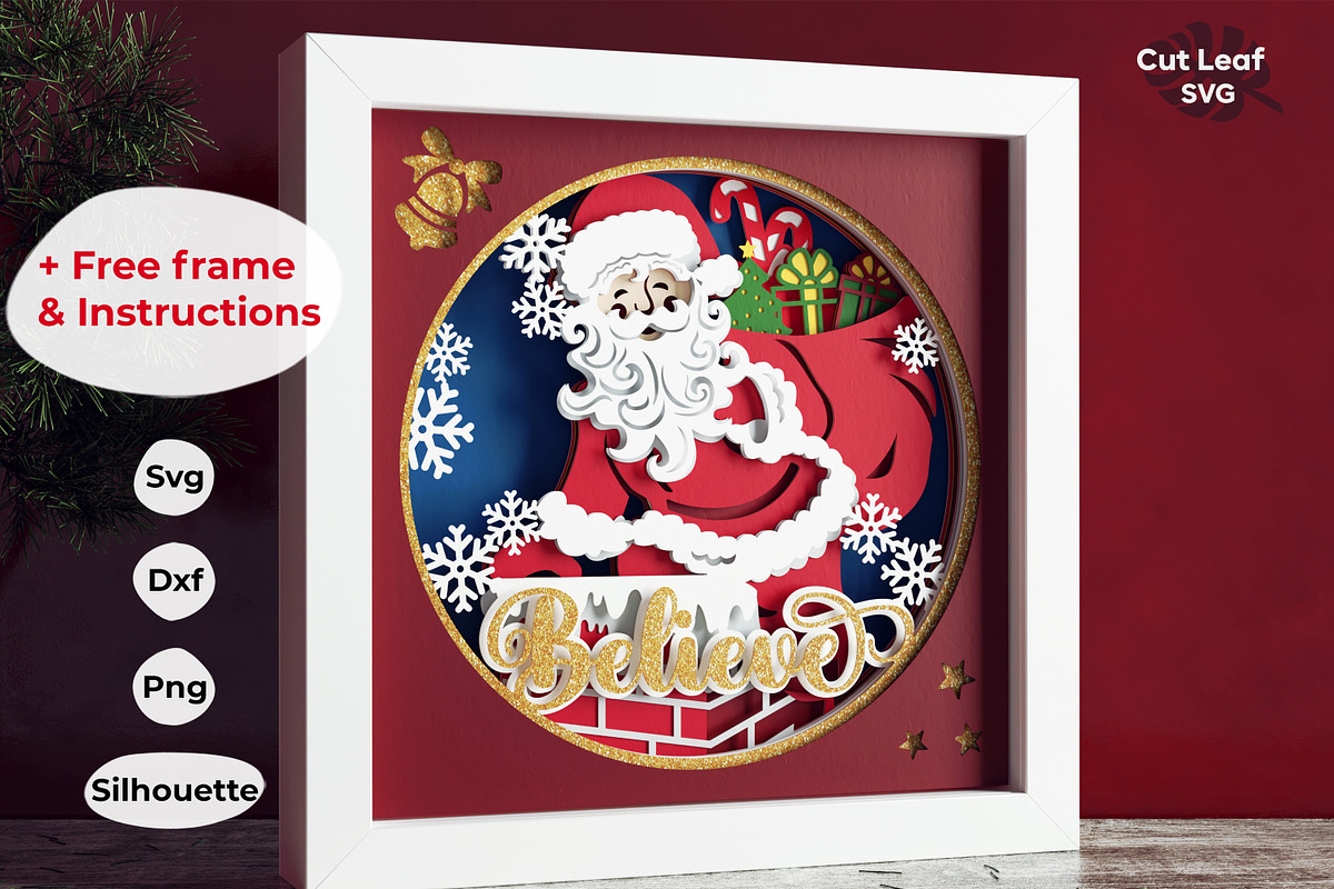 Santa Believe SVG 3d Shadow box, Chr, a Seasonal Illustration by CutLeafSvg (Photo 1 of 6)