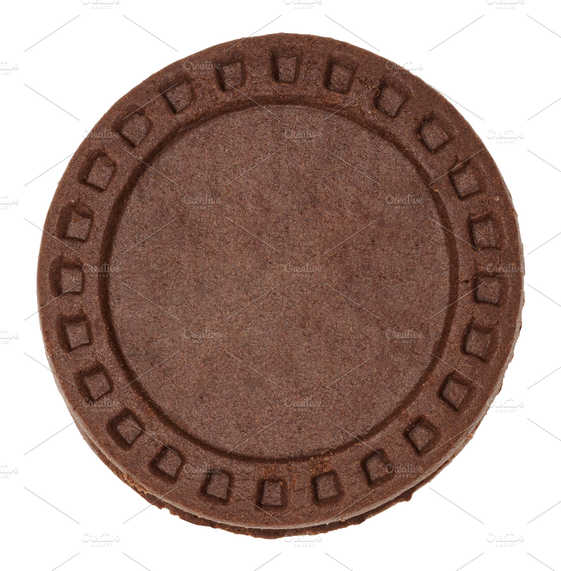 Round brown chocolate chip cookies with a raised square pattern, a Food & Drink Photo by ndanko