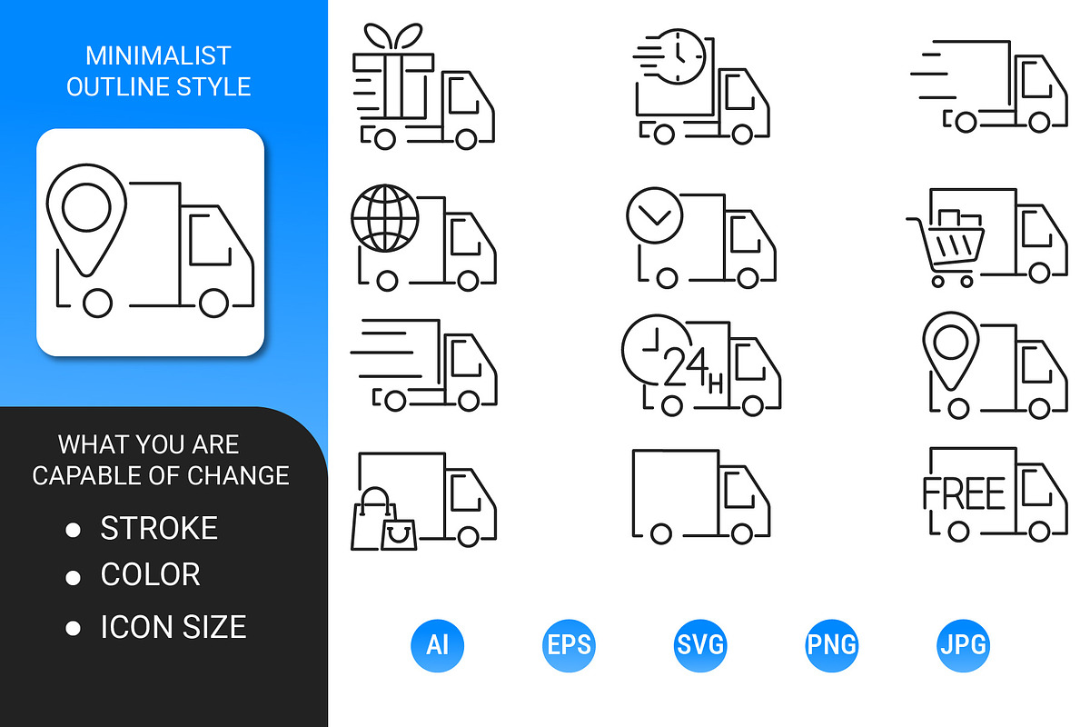 Delivery truck outline icon set, an Outline Icon by Icons (Photo 2 of 3)