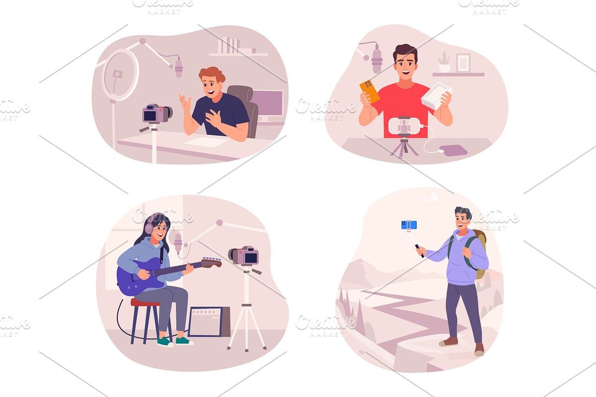 Bloggers. Audio video and write, a Person Illustration by Onyx