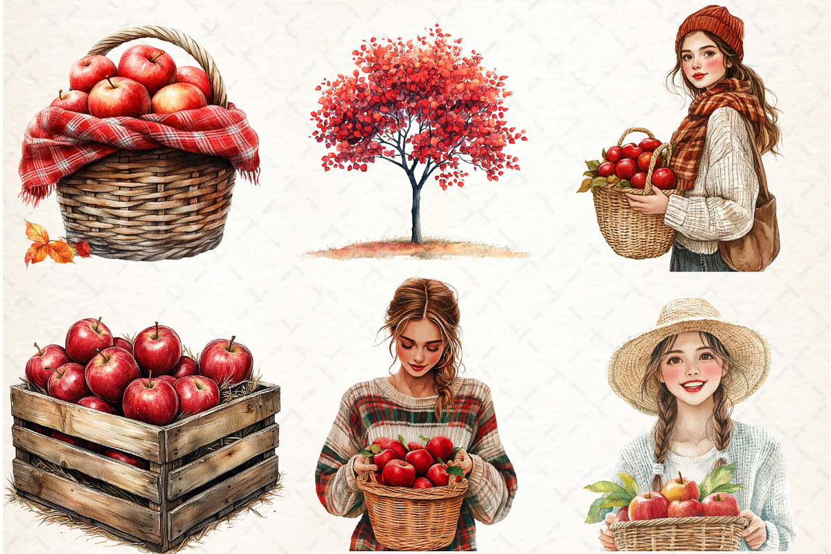Falling Apples Watercolor Clipart, an Illustration by Libby Wishes (Photo 3 of 6)