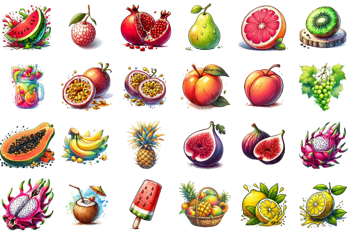 Watercolor Summer Fruit Clipart Bund, an Illustration by Sublimation Artist (Photo 2 of 6)