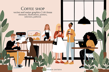 Dog Friendly Coffee Shop Scenes, a Person Illustration by LyubovZaytseva